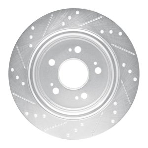 Acura RLX Brake Rotor (1) - Rear Right - R1 Concepts - Drilled & Slotted - Silver - `14-`20